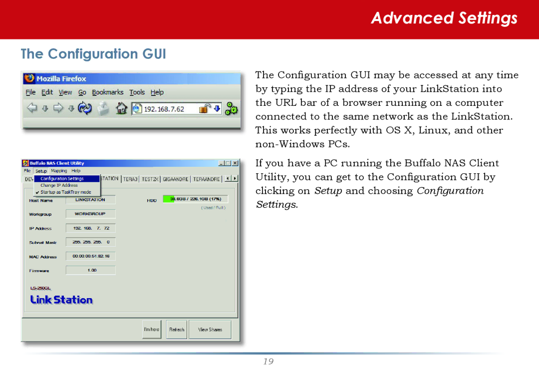 Buffalo Technology LinkStation Pro user manual Advanced Settings, Configuration GUI 