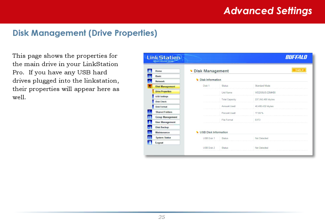 Buffalo Technology LinkStation Pro user manual Disk Management Drive Properties 