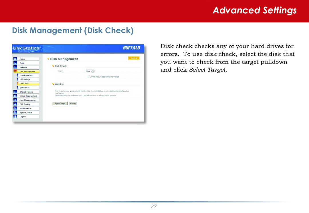 Buffalo Technology LinkStation Pro user manual Disk Management Disk Check 