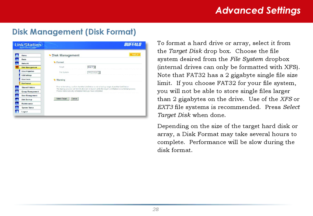 Buffalo Technology LinkStation Pro user manual Disk Management Disk Format 