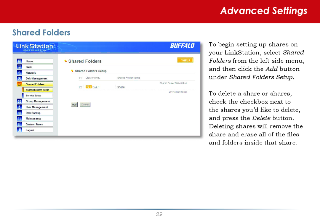Buffalo Technology LinkStation Pro user manual Shared Folders 