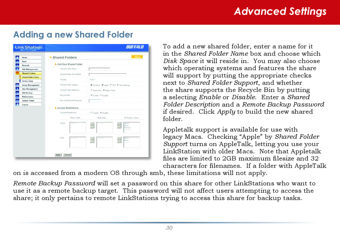 Buffalo Technology LinkStation Pro user manual Adding a new Shared Folder 