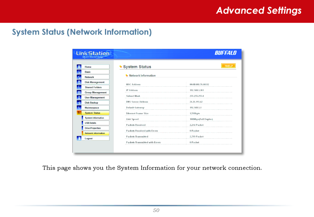 Buffalo Technology LinkStation Pro user manual System Status Network Information 