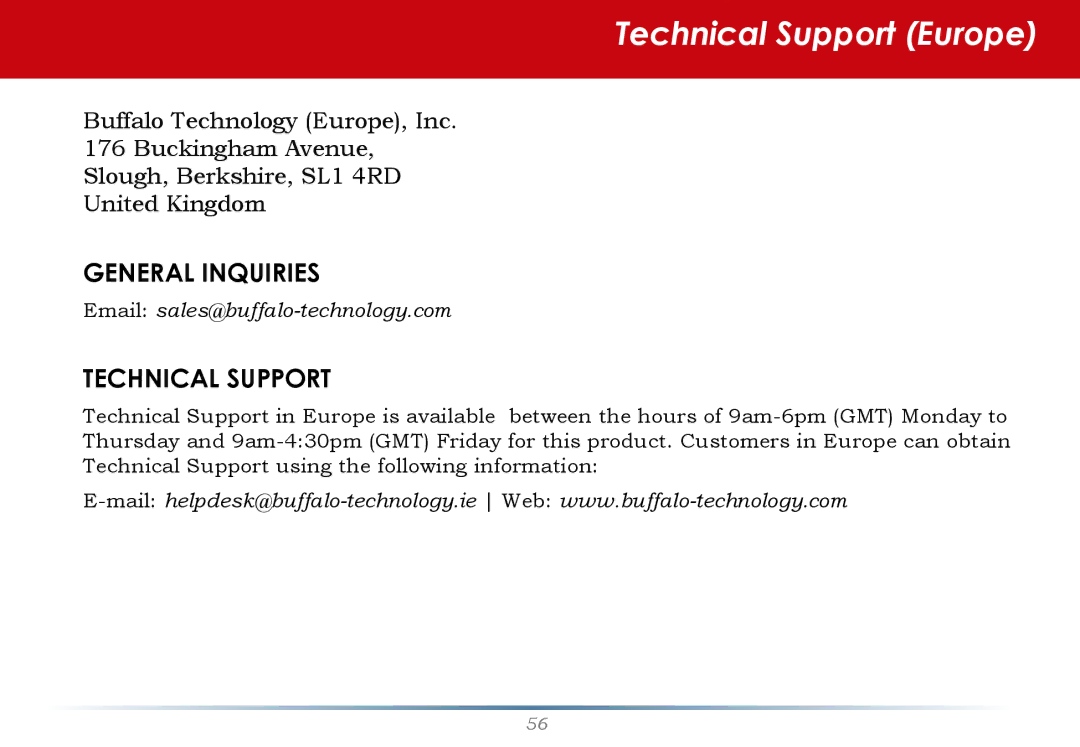 Buffalo Technology LinkStation Pro user manual Technical Support Europe 