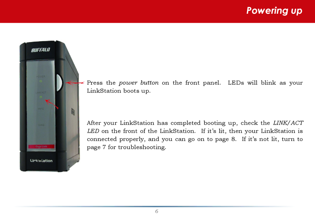 Buffalo Technology LinkStation Pro user manual Powering up 