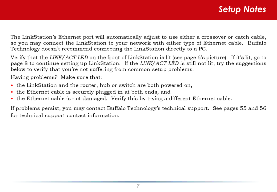 Buffalo Technology LinkStation Pro user manual Setup Notes 