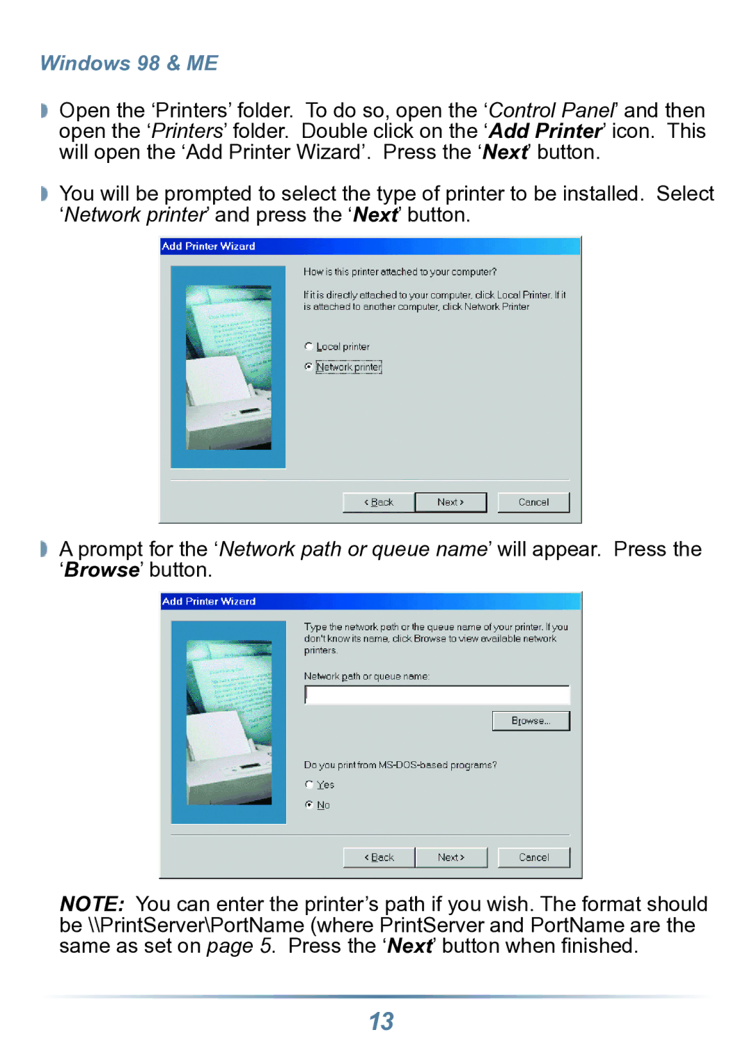 Buffalo Technology LPV2-USB-TX1 user manual Windows 98 & ME 