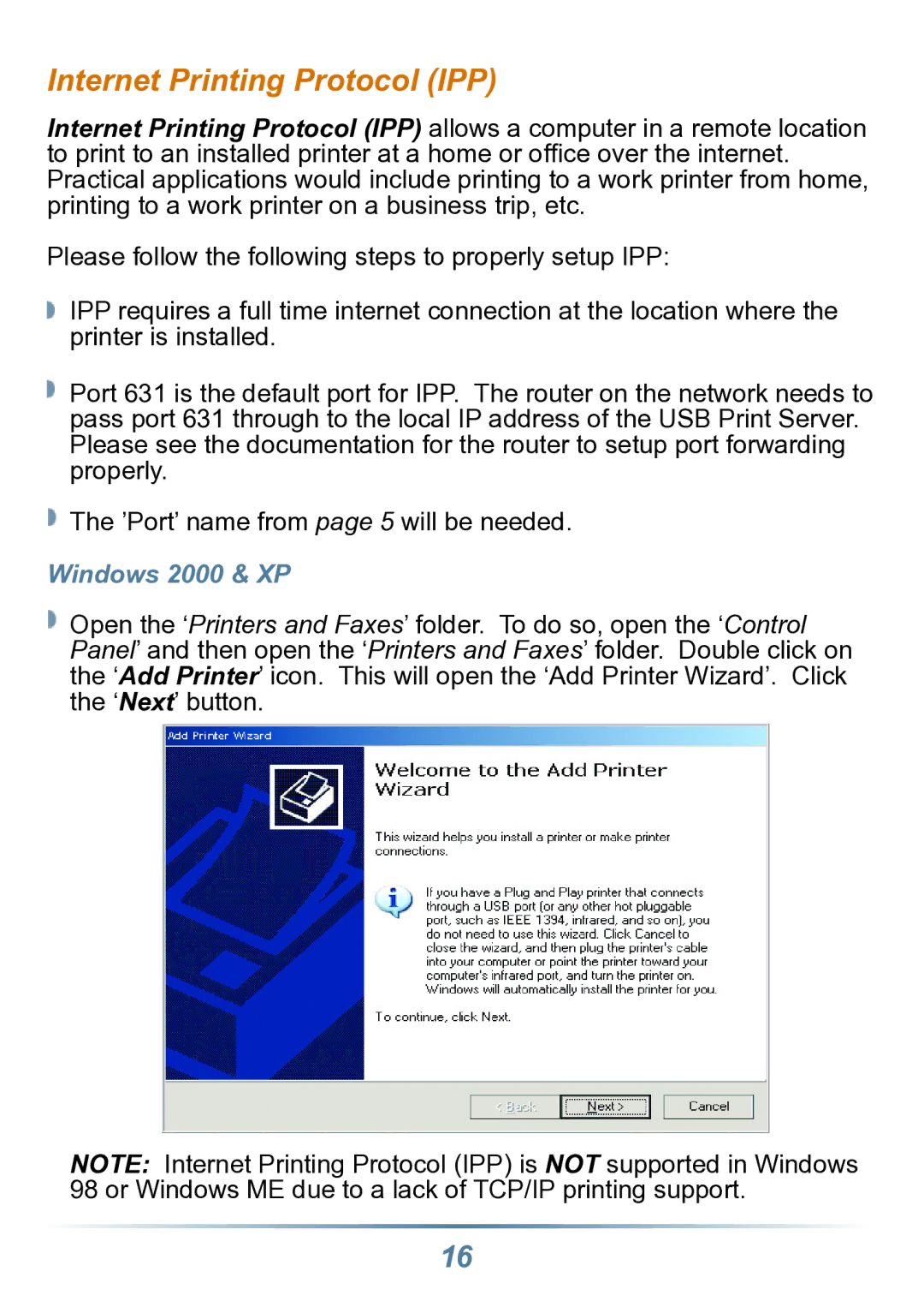 Buffalo Technology LPV2-USB-TX1 user manual Internet Printing Protocol IPP, Windows 2000 & XP 