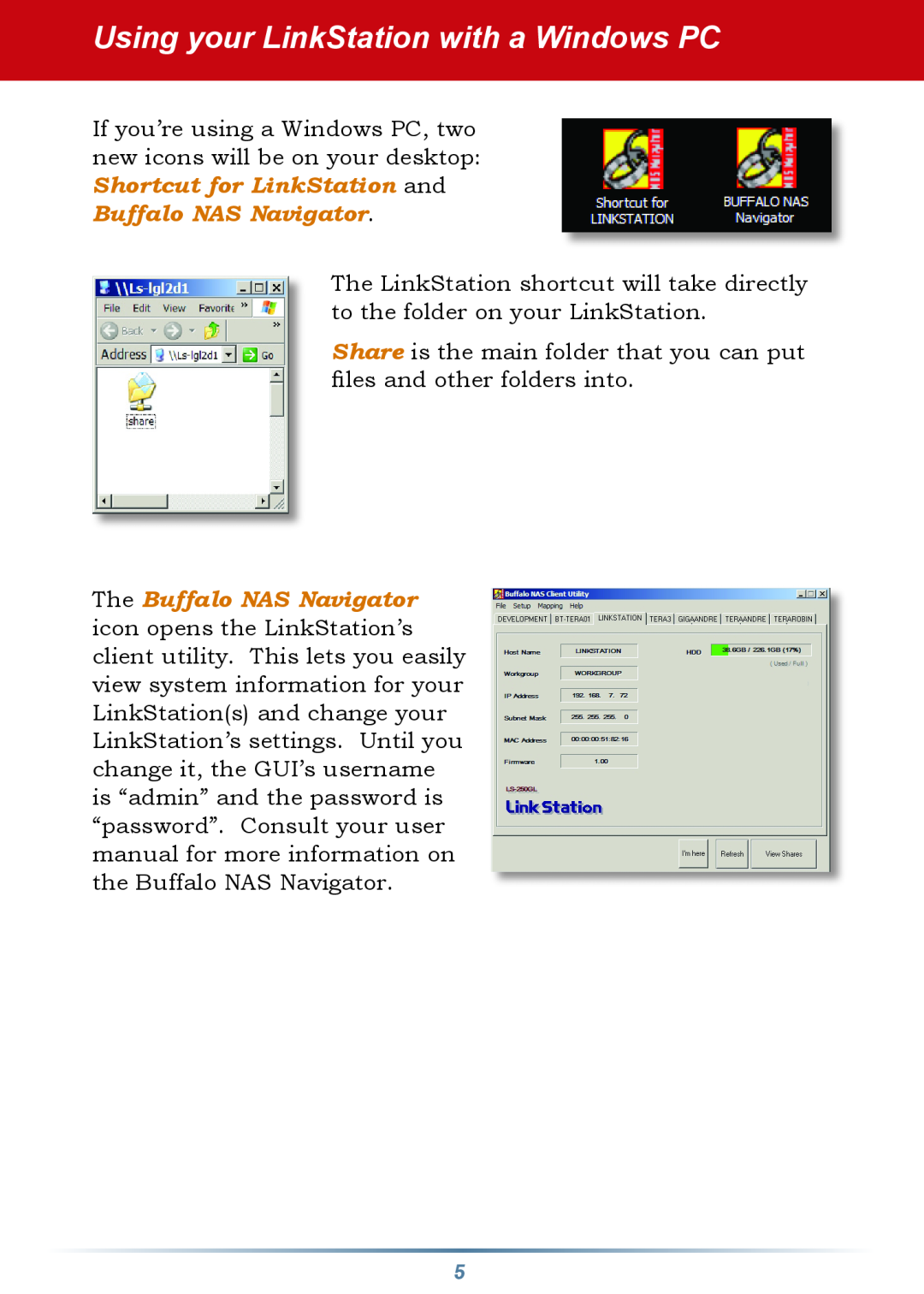 Buffalo Technology LS-LGL manual Using your LinkStation with a Windows PC 