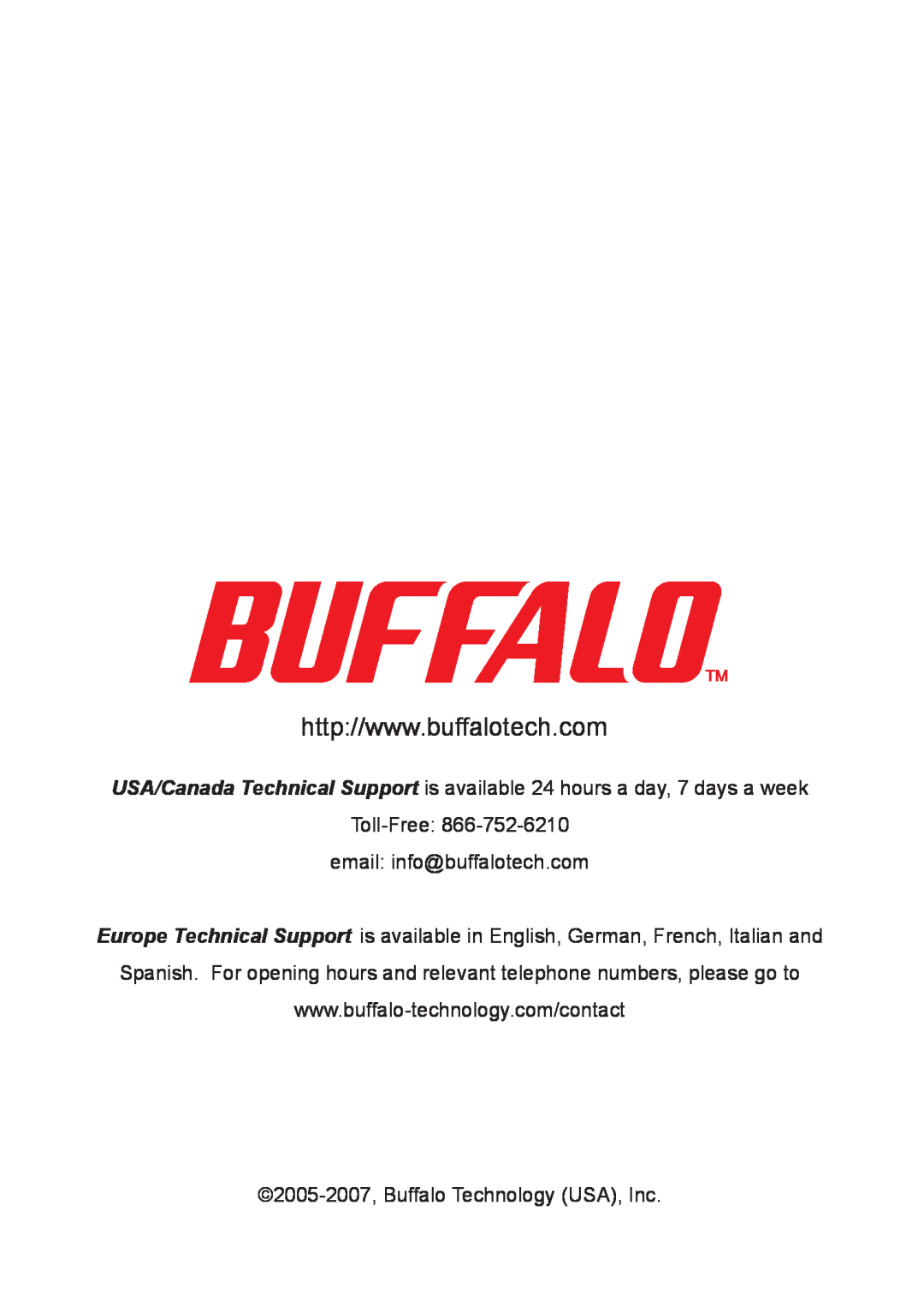Buffalo Technology LS-LGL manual Toll-Free email info@buffalotech.com, 2005-2007, Buffalo Technology USA, Inc 