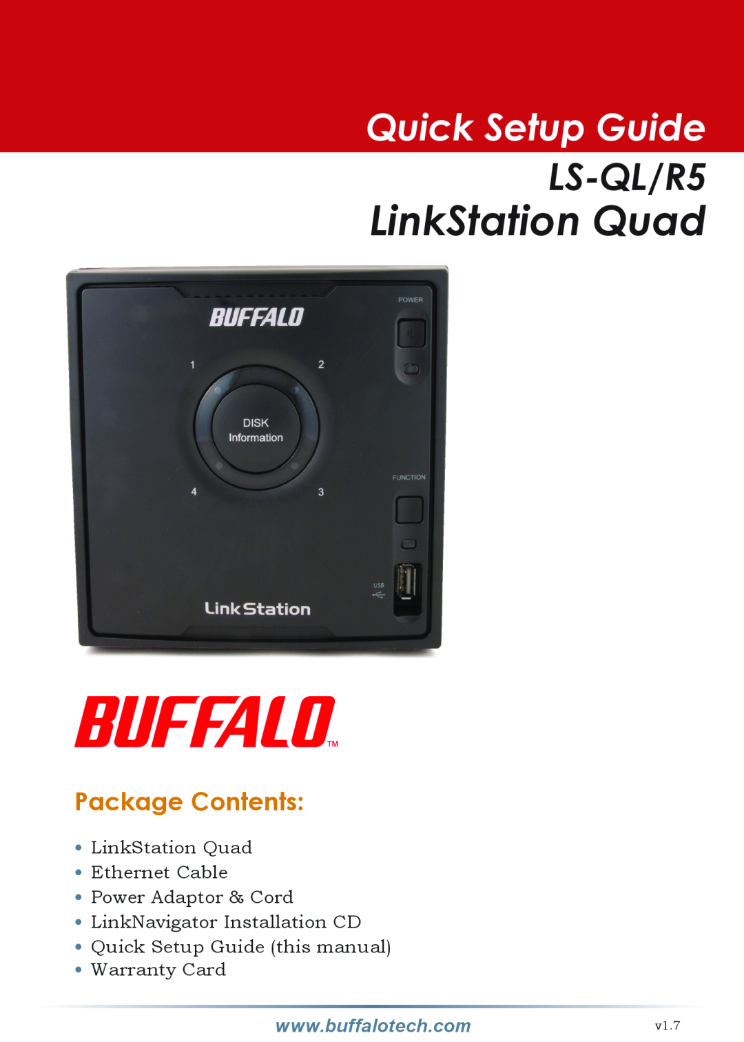 Buffalo Technology LS-QL/R5 setup guide Package Contents, LinkStation Quad, Quick Setup Guide 