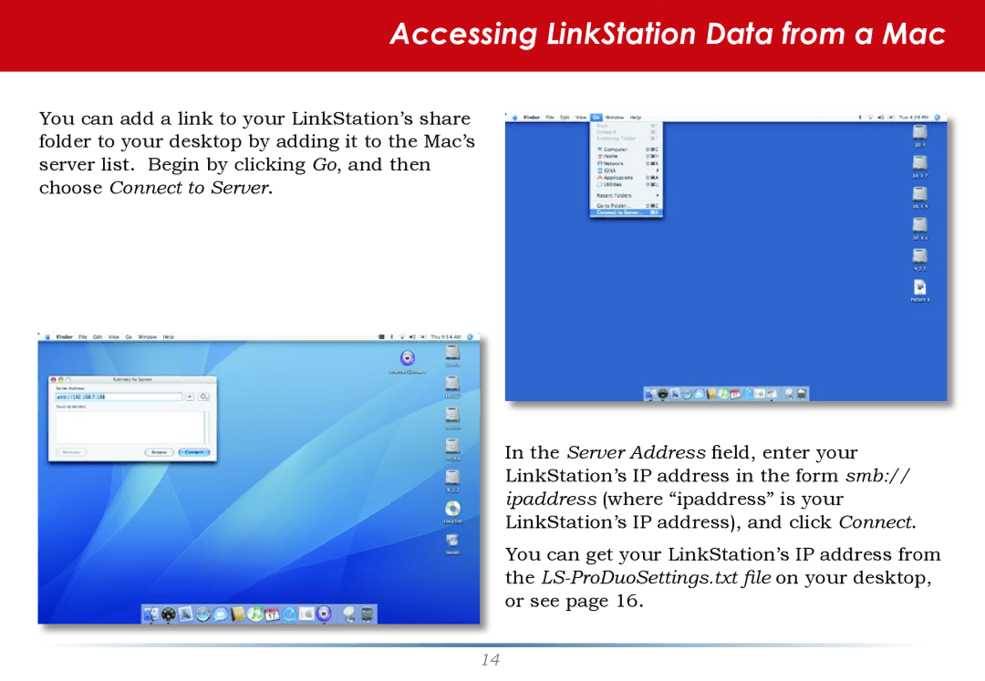 Buffalo Technology LS-WTGL/R1 manual Accessing LinkStation Data from a Mac 