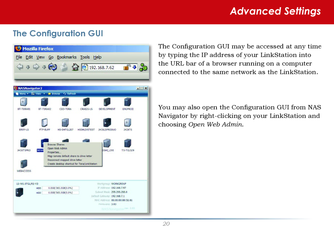 Buffalo Technology LS-WTGL/R1 manual Advanced Settings, Configuration GUI 