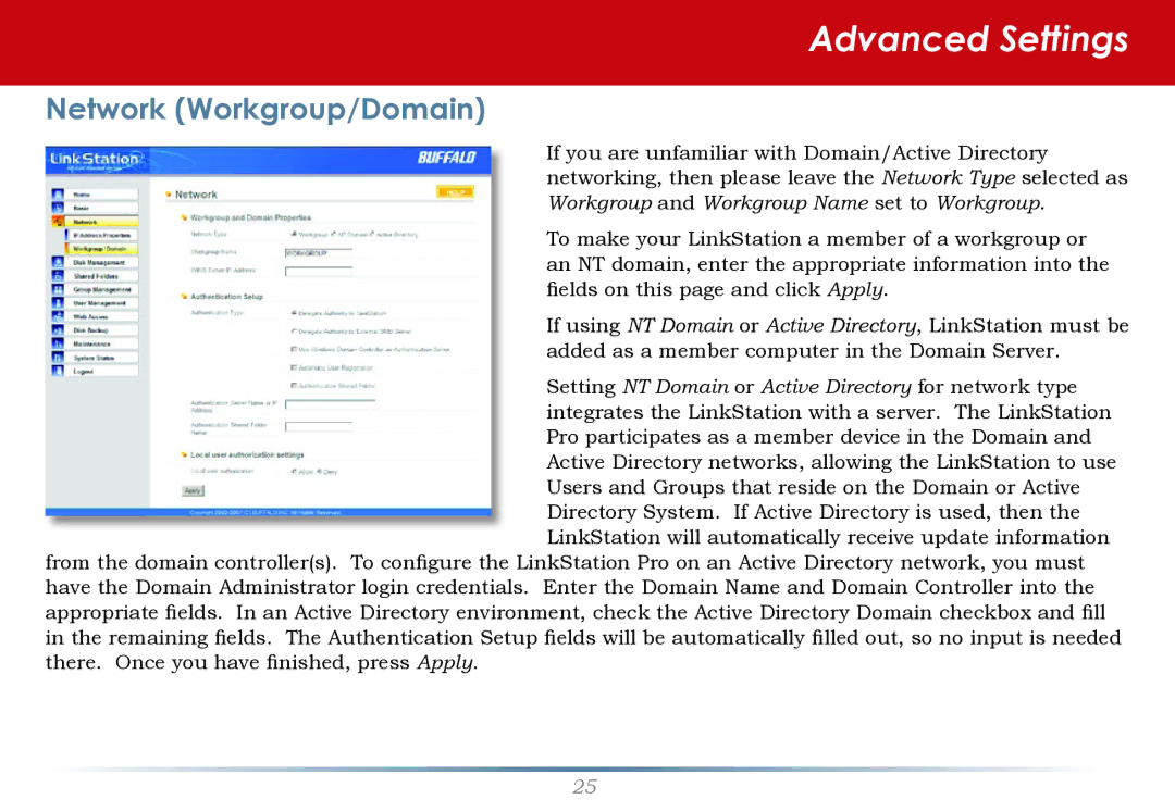 Buffalo Technology LS-WTGL/R1 manual Network Workgroup/Domain 