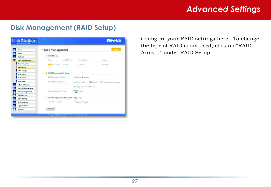 Buffalo Technology LS-WTGL/R1 manual Disk Management RAID Setup 