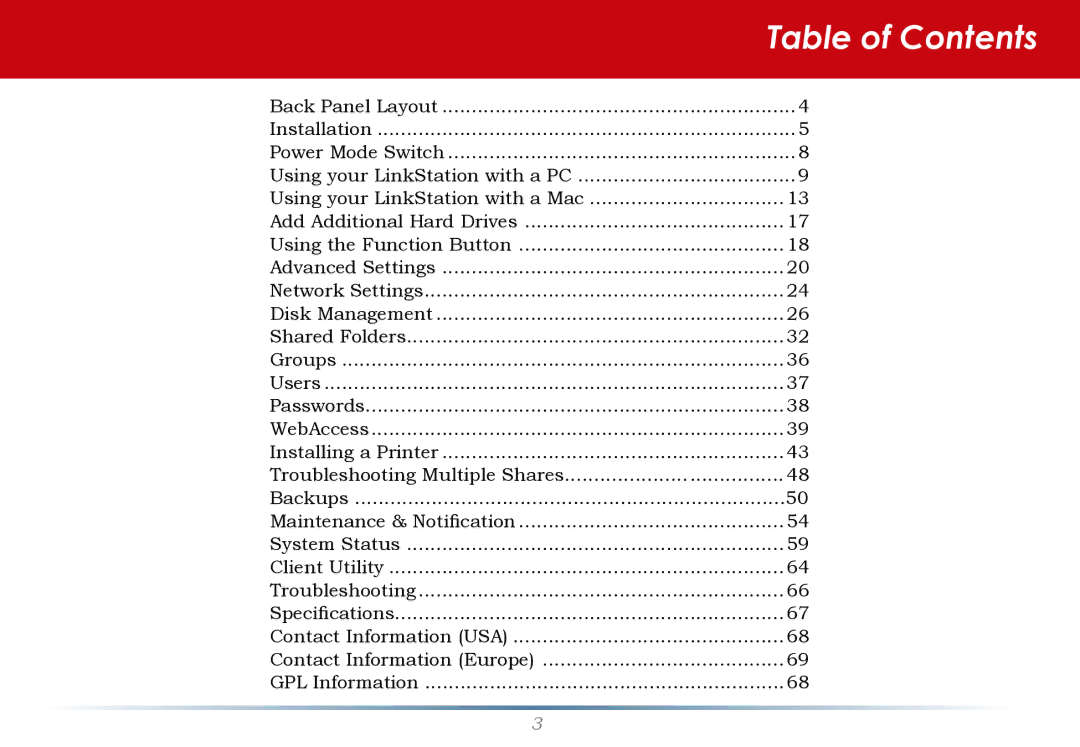 Buffalo Technology LS-WTGL/R1 manual Table of Contents 