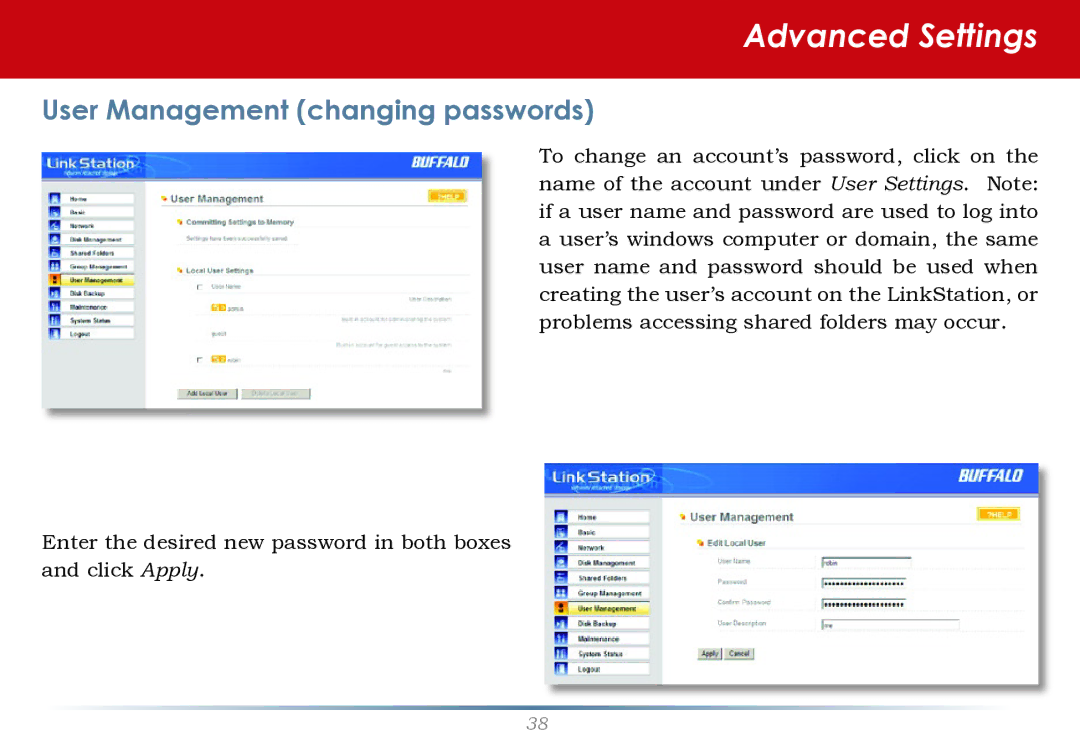 Buffalo Technology LS-WTGL/R1 manual User Management changing passwords 