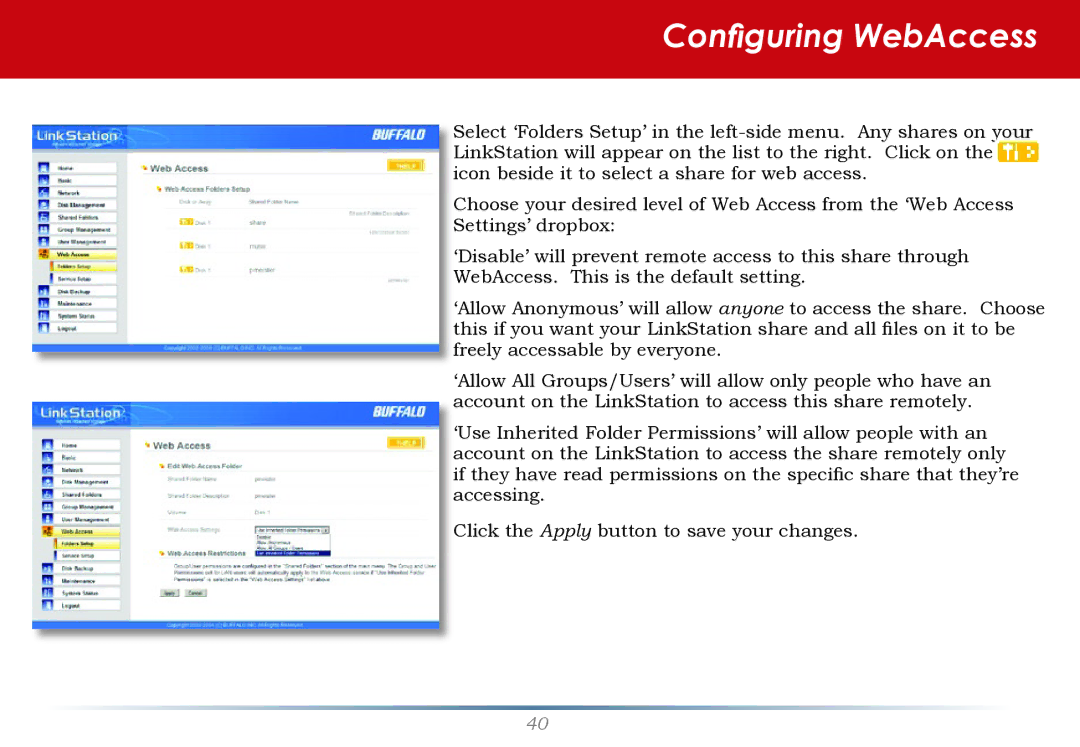 Buffalo Technology LS-WTGL/R1 manual Configuring WebAccess 