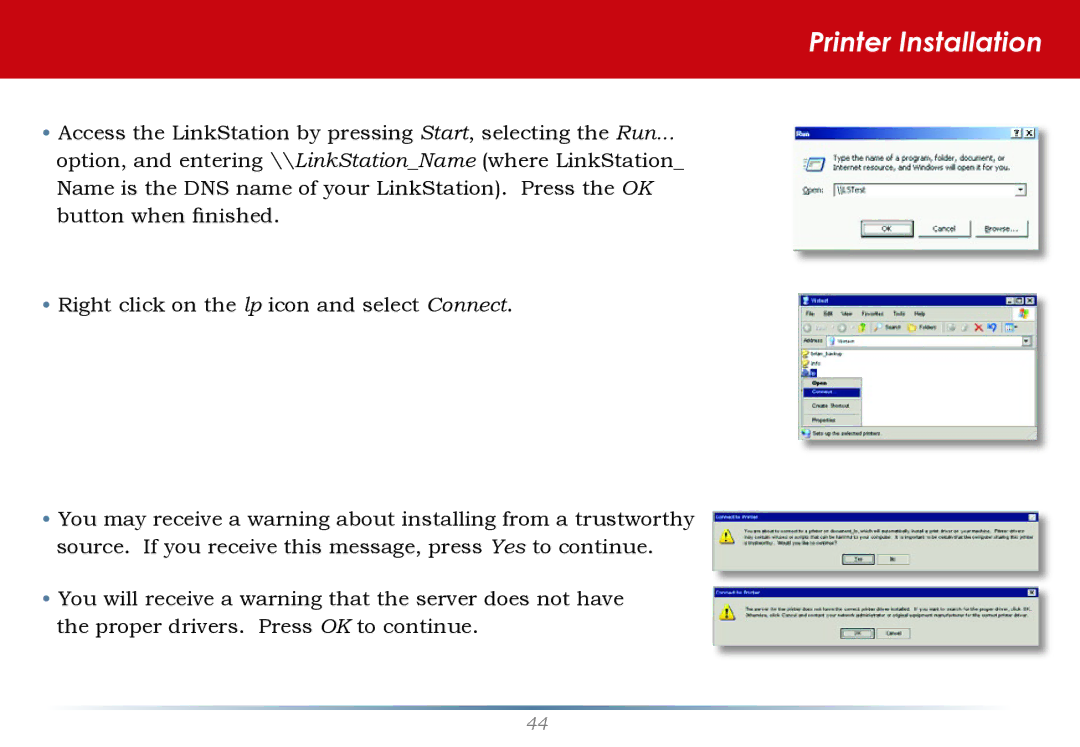 Buffalo Technology LS-WTGL/R1 manual Printer Installation 