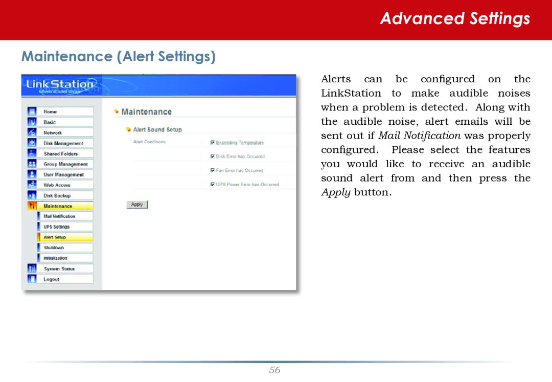 Buffalo Technology LS-WTGL/R1 manual Maintenance Alert Settings 