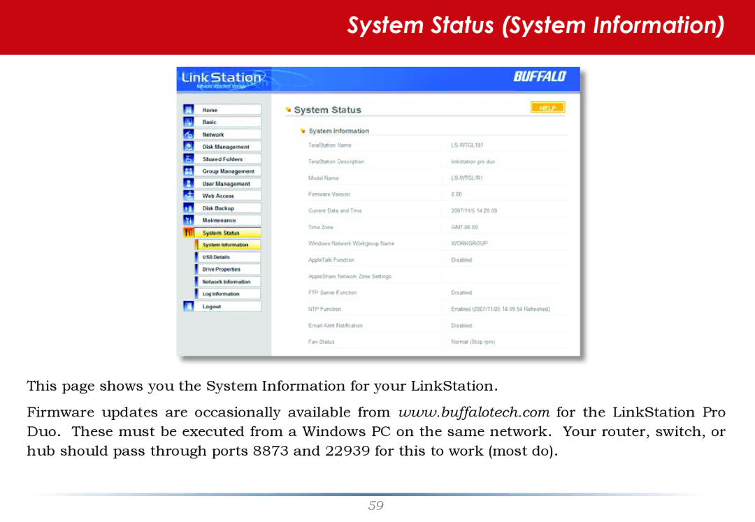 Buffalo Technology LS-WTGL/R1 manual System Status System Information 