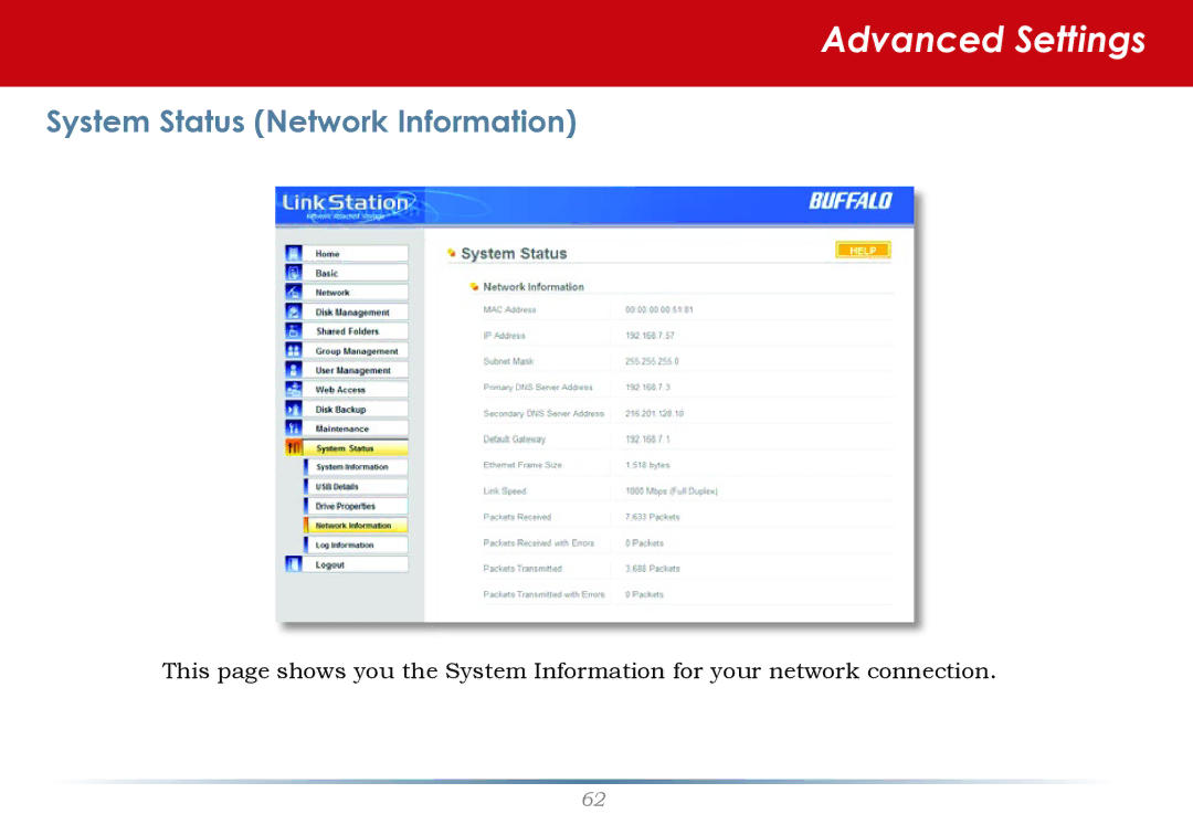 Buffalo Technology LS-WTGL/R1 manual System Status Network Information 