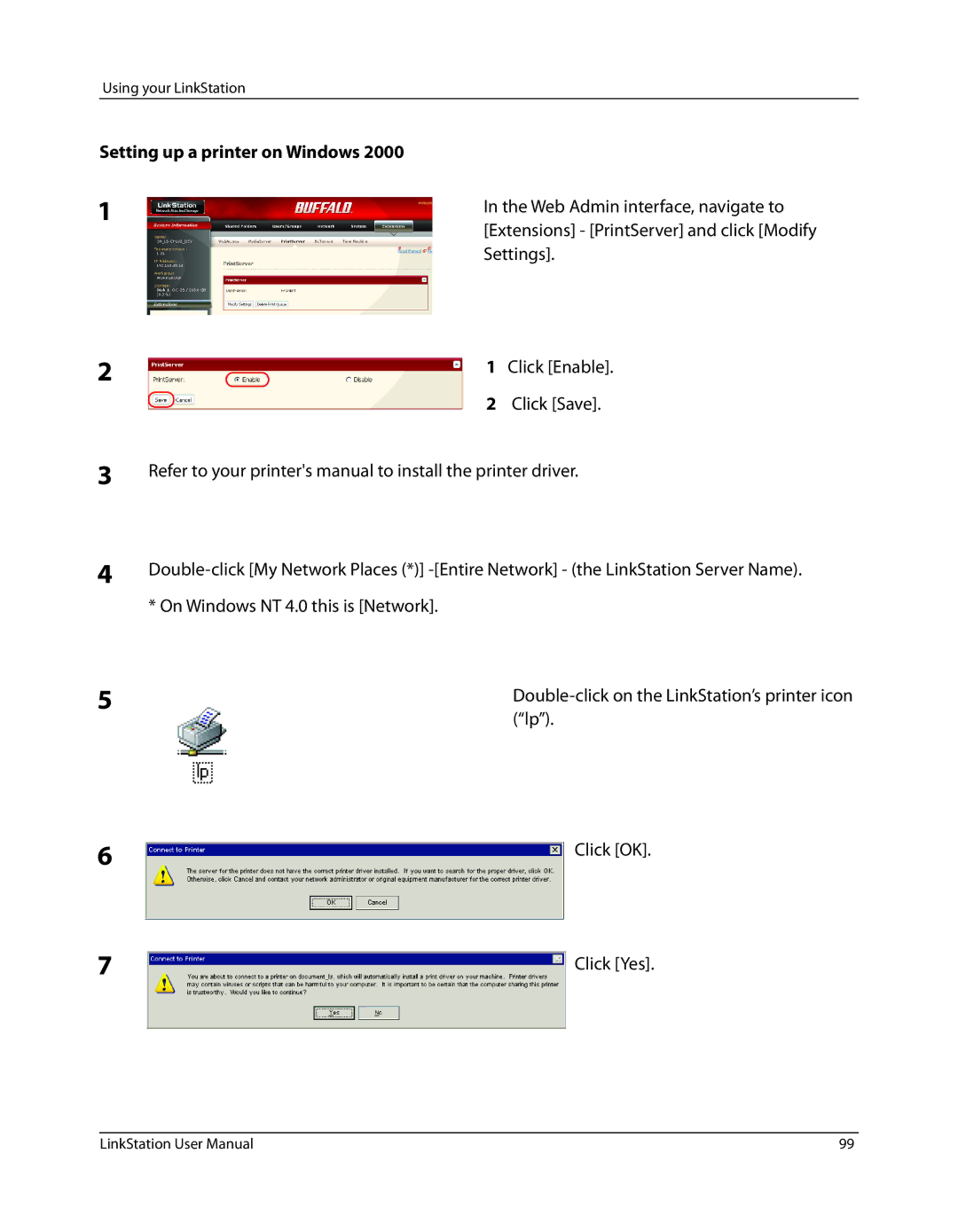 Buffalo Technology LSV40TL user manual Setting up a printer on Windows 