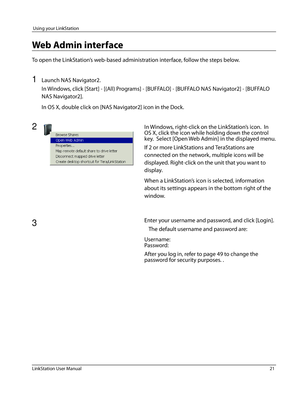 Buffalo Technology LSV40TL user manual Web Admin interface 