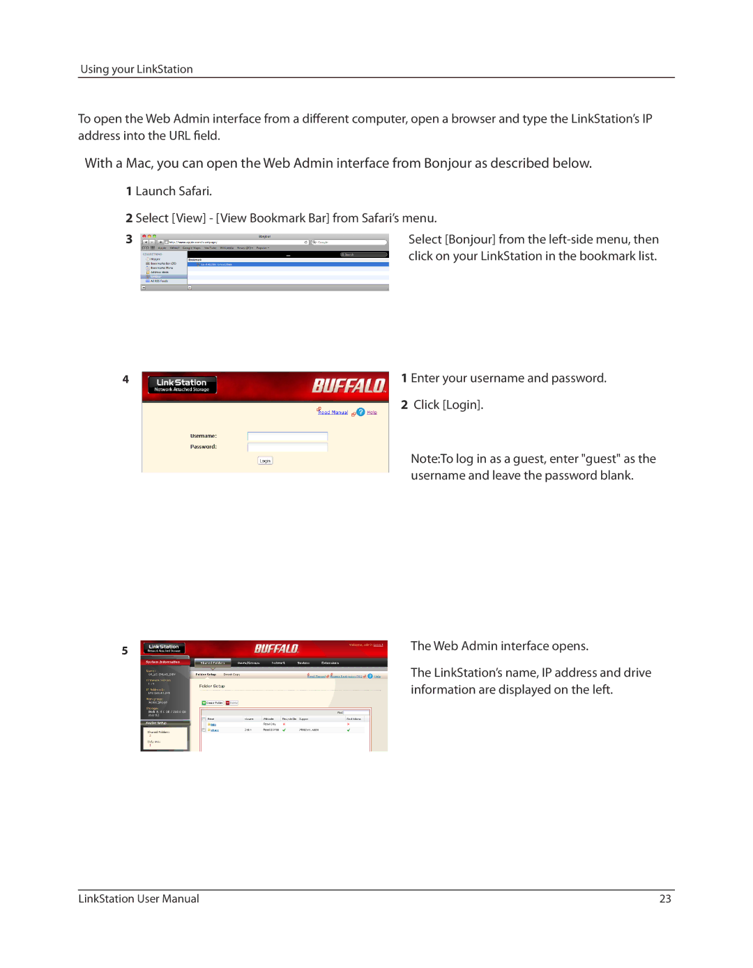 Buffalo Technology LSV40TL user manual Web Admin interface opens, Information are displayed on the left 