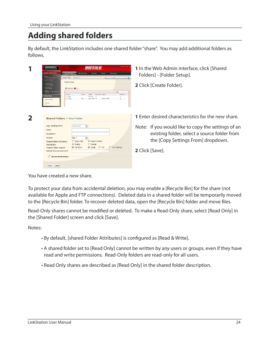 Buffalo Technology LSV40TL user manual Adding shared folders 