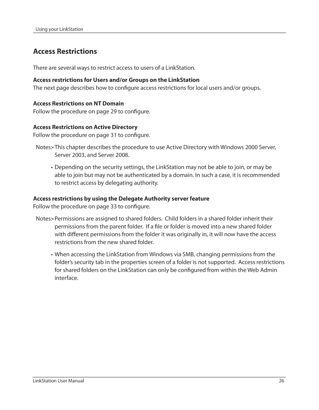 Buffalo Technology LSV40TL user manual Access Restrictions on NT Domain, Follow the procedure on page 29 to configure 