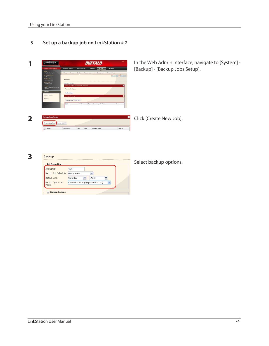 Buffalo Technology LSV40TL user manual Set up a backup job on LinkStation # 