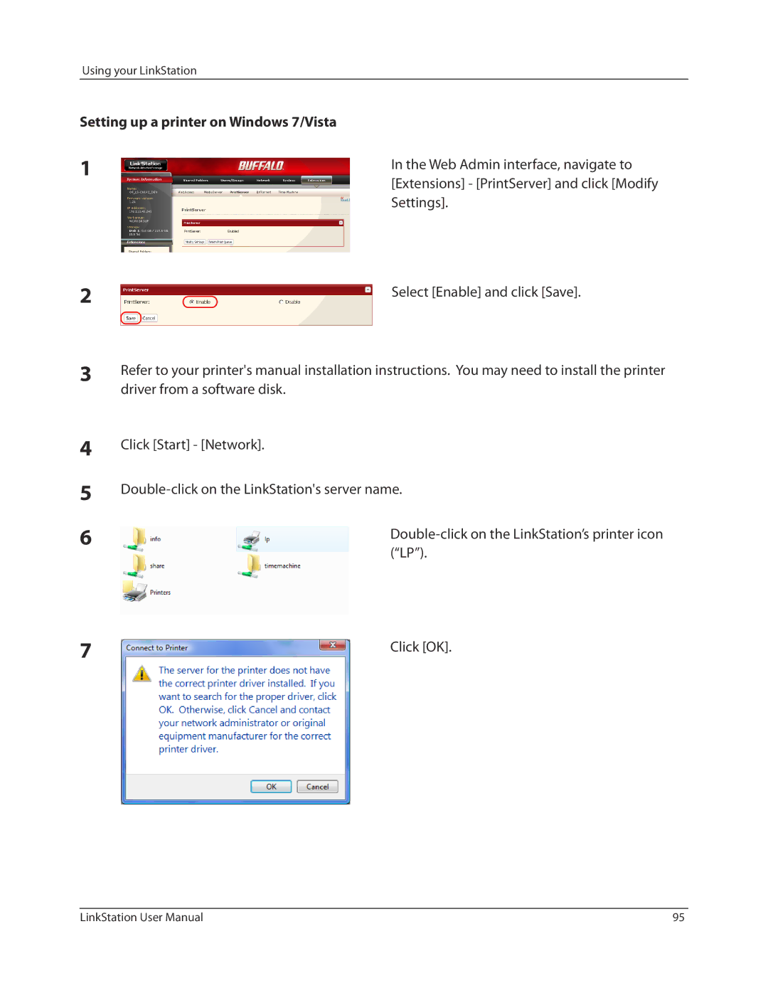 Buffalo Technology LSV40TL user manual Setting up a printer on Windows 7/Vista, Driver from a software disk 