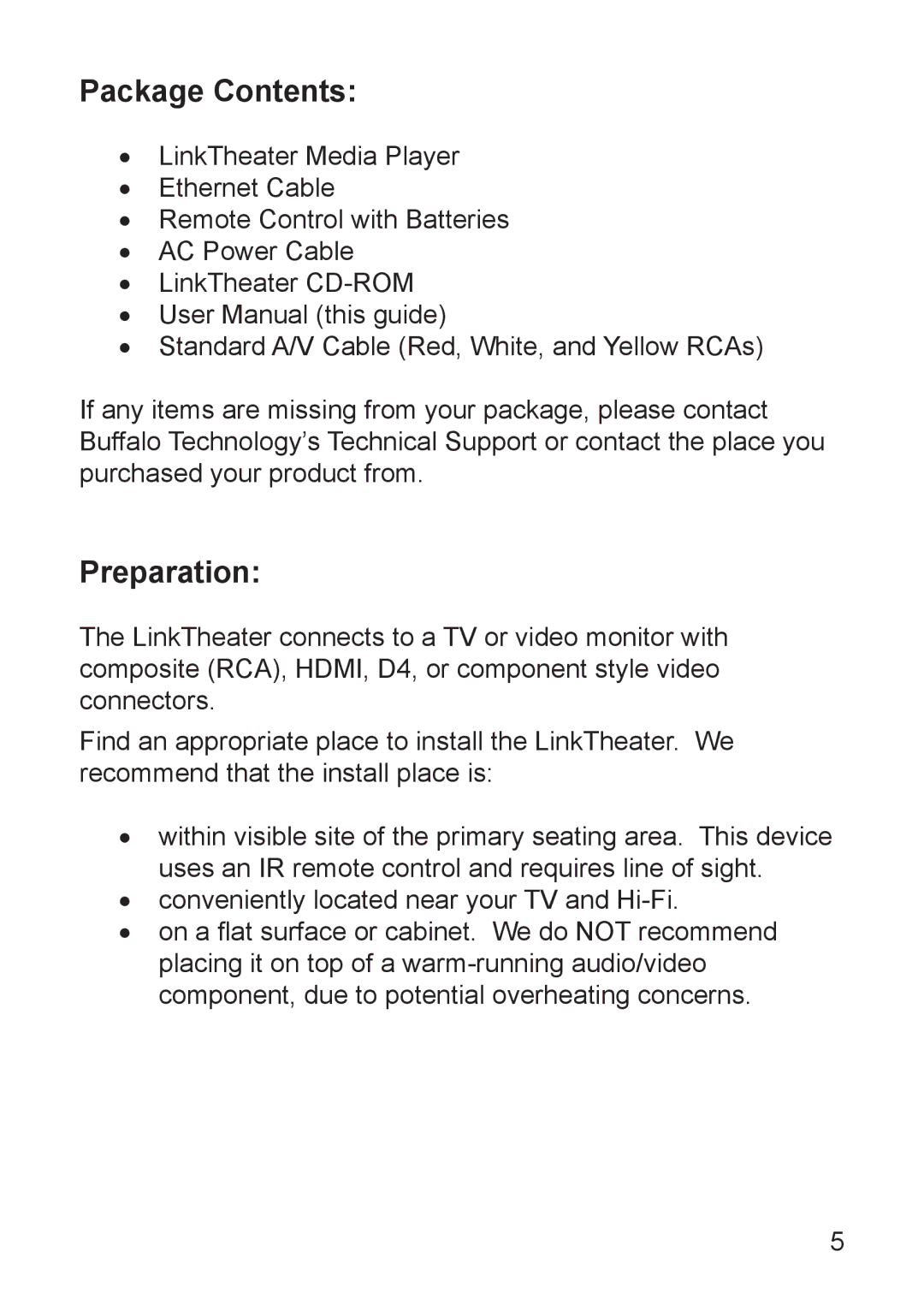 Buffalo Technology LT-H90 manual Package Contents, Preparation 