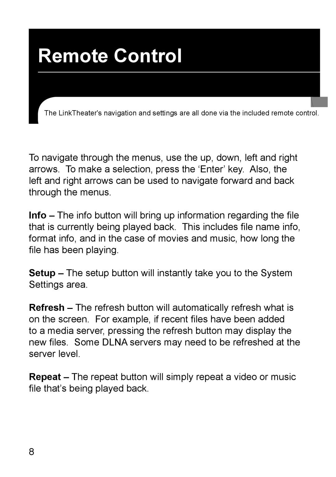 Buffalo Technology LT-H90 manual Remote Control 