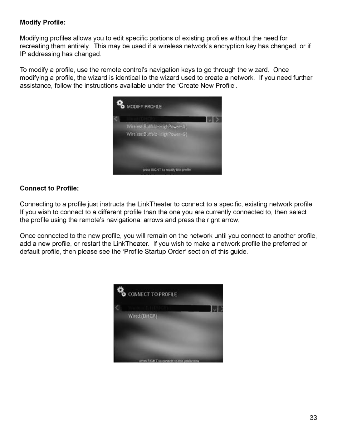 Buffalo Technology P4LWAG manual Modify Profile, Connect to Profile 