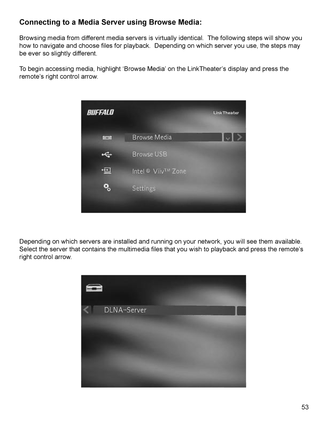 Buffalo Technology P4LWAG manual Connecting to a Media Server using Browse Media 