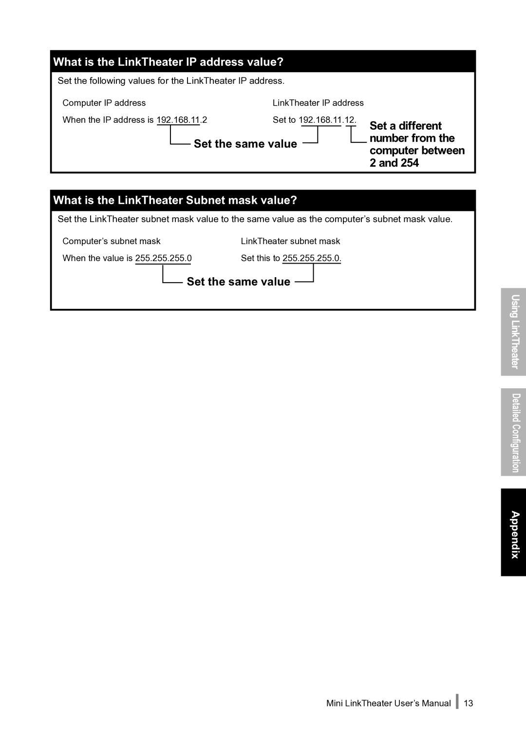 Buffalo Technology PC-P1LAN user manual Set a different, Set the same value Number from, Computer between 