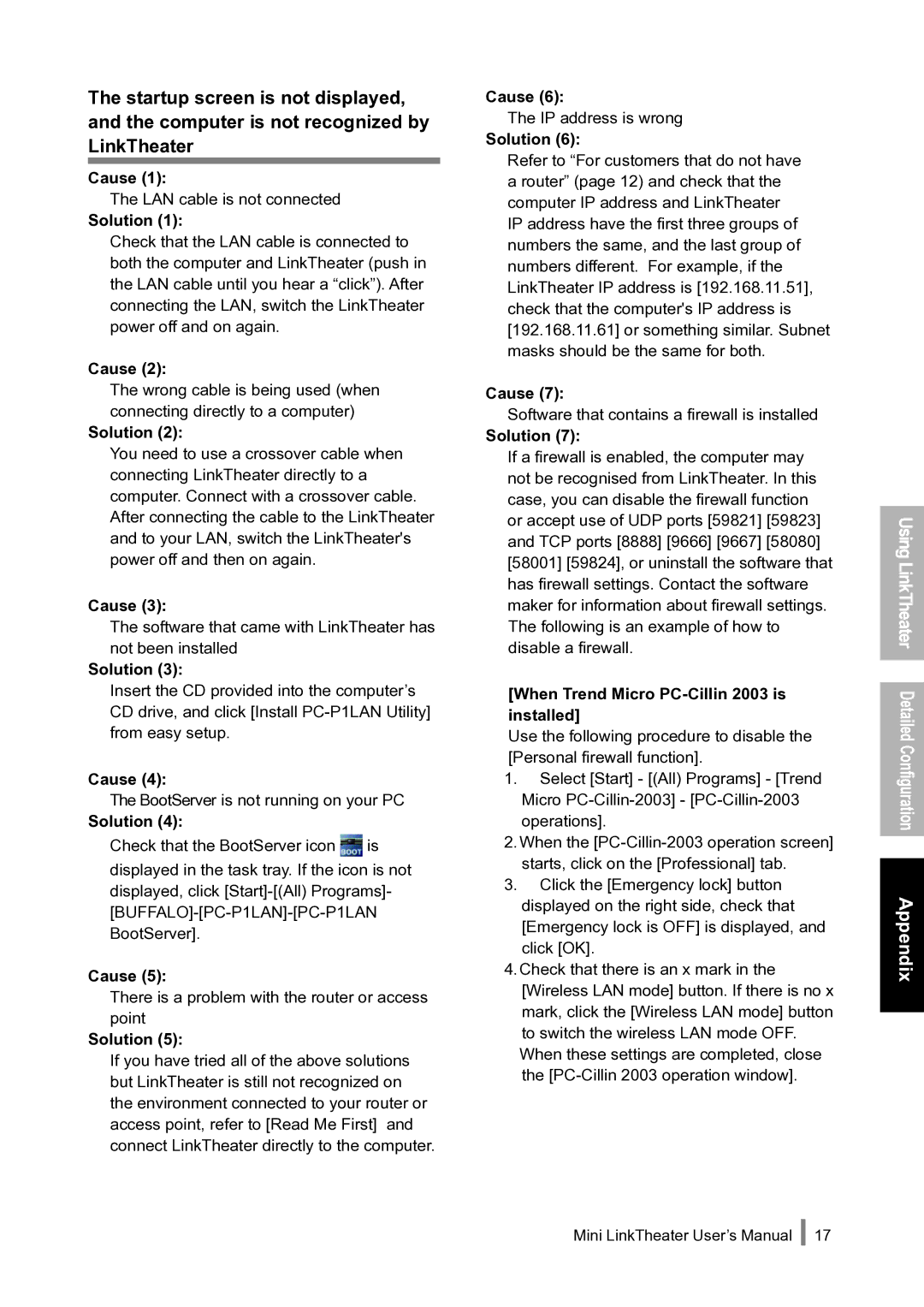 Buffalo Technology PC-P1LAN user manual When Trend Micro PC-Cillin 2003 is installed 