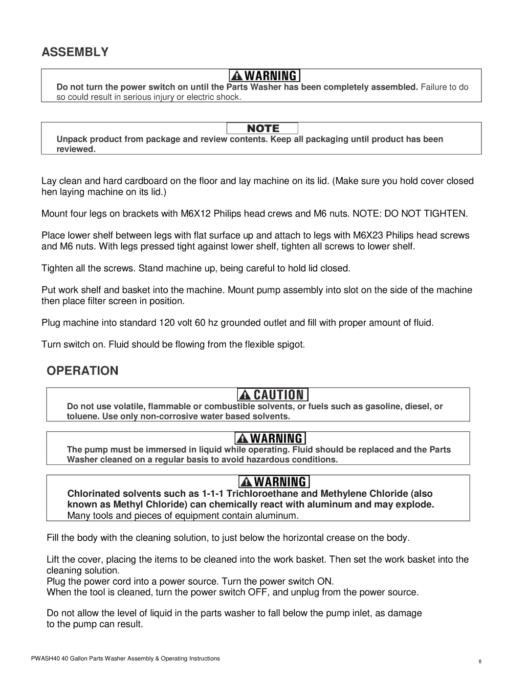 Buffalo Technology PWASH40201407 warranty Assembly, Operation 