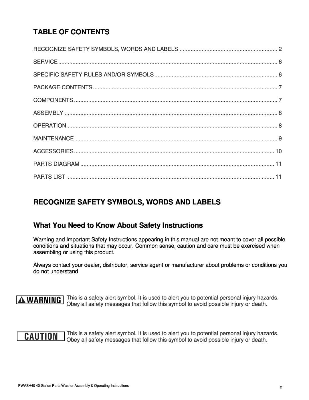 Buffalo Technology PWASH40201407 warranty Table Of Contents, Recognize Safety Symbols, Words And Labels 