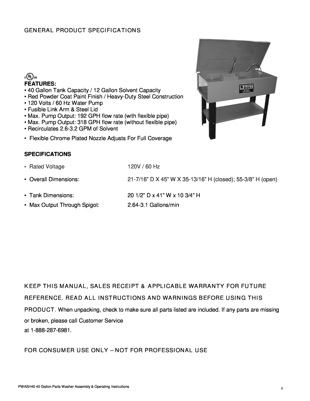 Buffalo Technology PWASH40201407 General Product Specifications Features, For Consumer Use Only - Not For Professional Use 