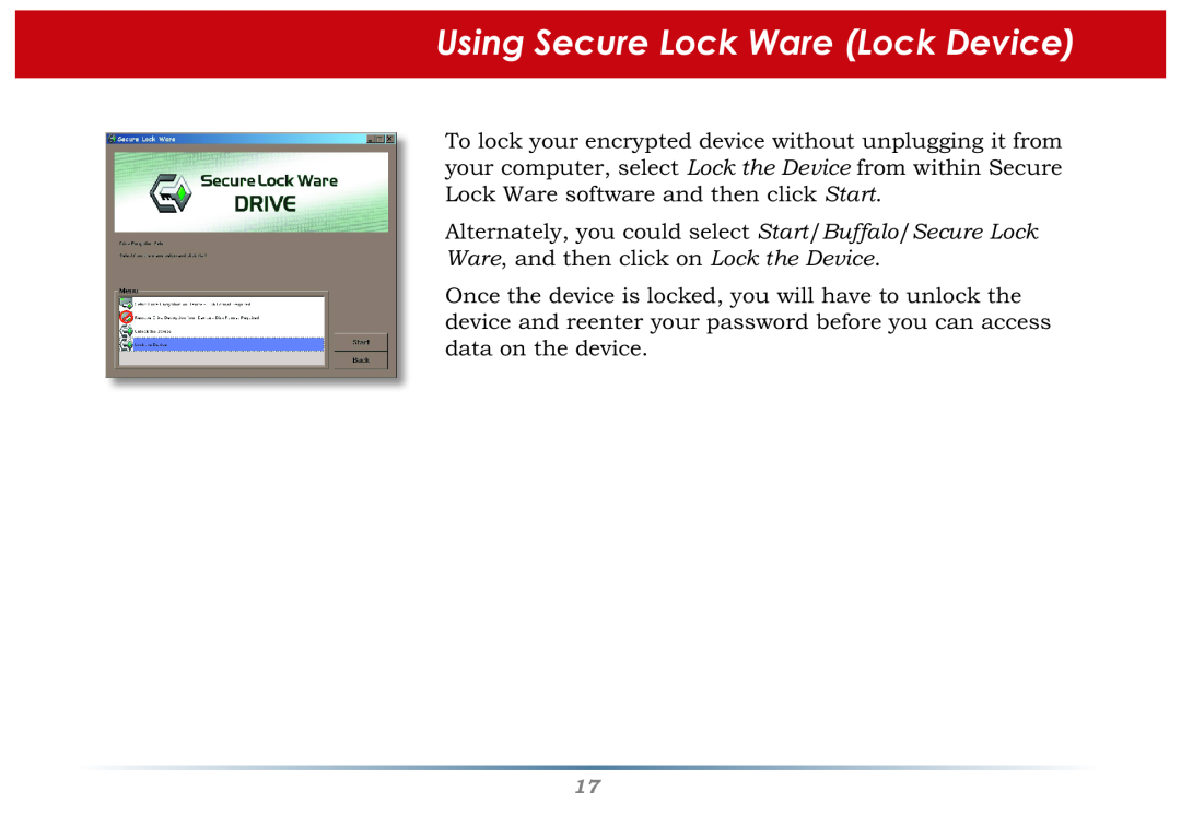 Buffalo Technology user manual Using Secure Lock Ware Lock Device 
