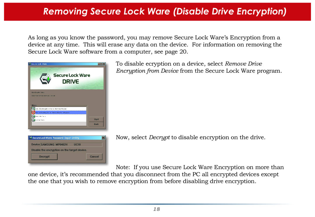 Buffalo Technology user manual Removing Secure Lock Ware Disable Drive Encryption 