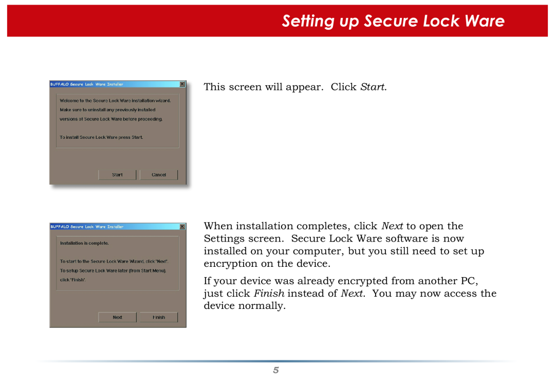 Buffalo Technology user manual Setting up Secure Lock Ware, This screen will appear. Click Start 