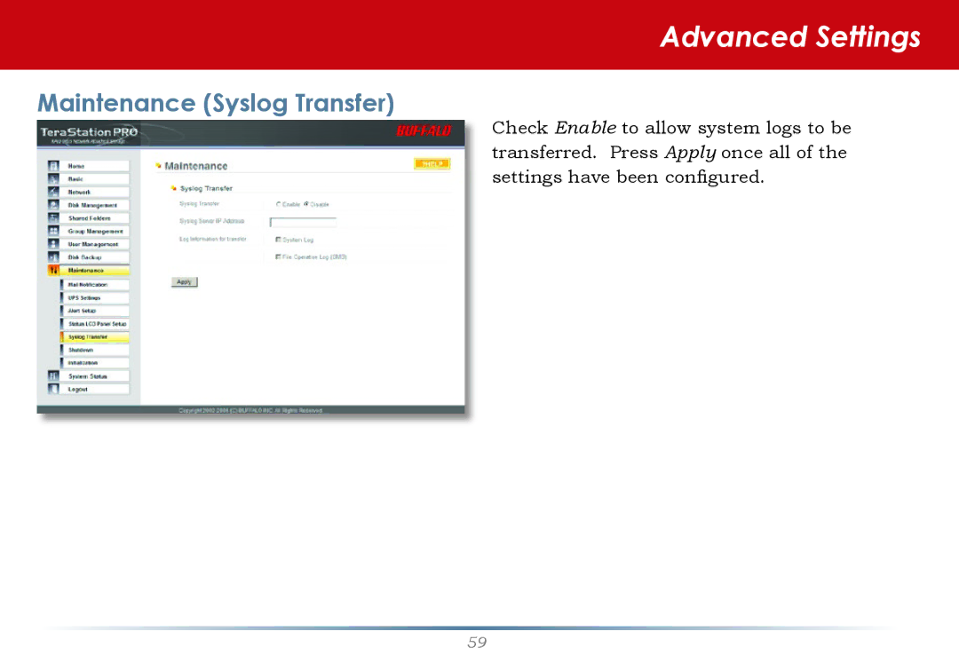 Buffalo Technology TS-HTGL/R5 user manual Maintenance Syslog Transfer 