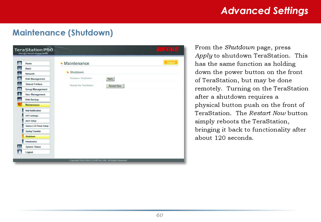 Buffalo Technology TS-HTGL/R5 user manual Maintenance Shutdown 