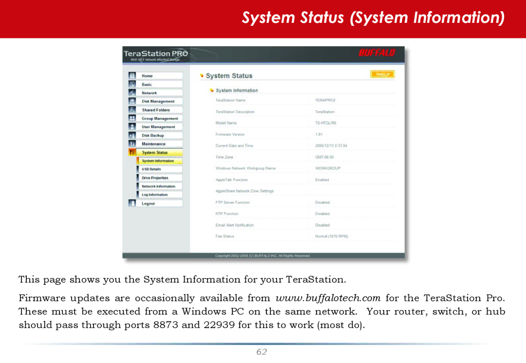 Buffalo Technology TS-HTGL/R5 user manual System Status System Information 