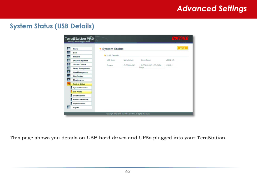 Buffalo Technology TS-HTGL/R5 user manual System Status USB Details 