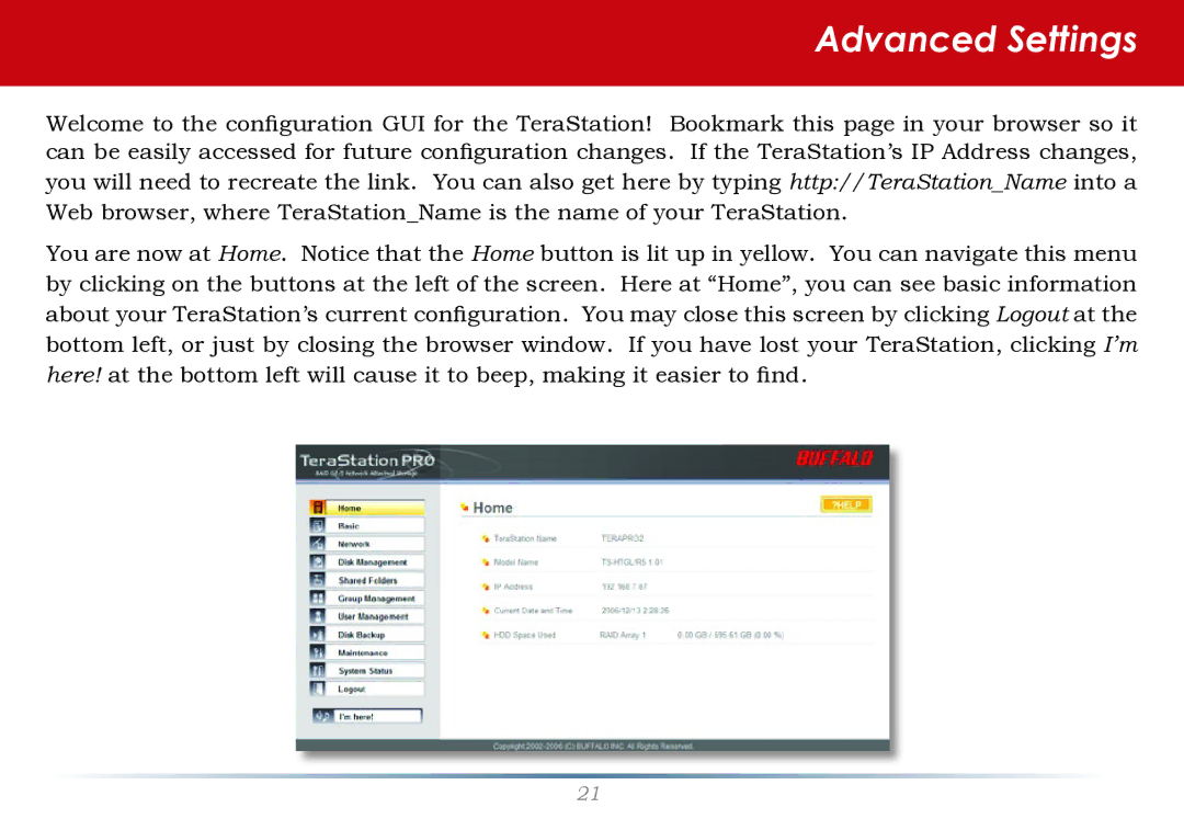 Buffalo Technology TS-RHTGL/R5 user manual Advanced Settings 